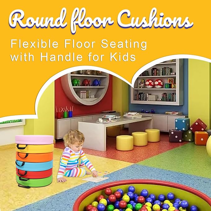 M Mute Touch 6 Pcs Flexible Floor Cushion, Waterproof Cushions Easy to Clean and Carry,16''x16''x2'' Soft Cushion for Learning Sitting Daycare Chair Yoga and Meditation (PU Leather)