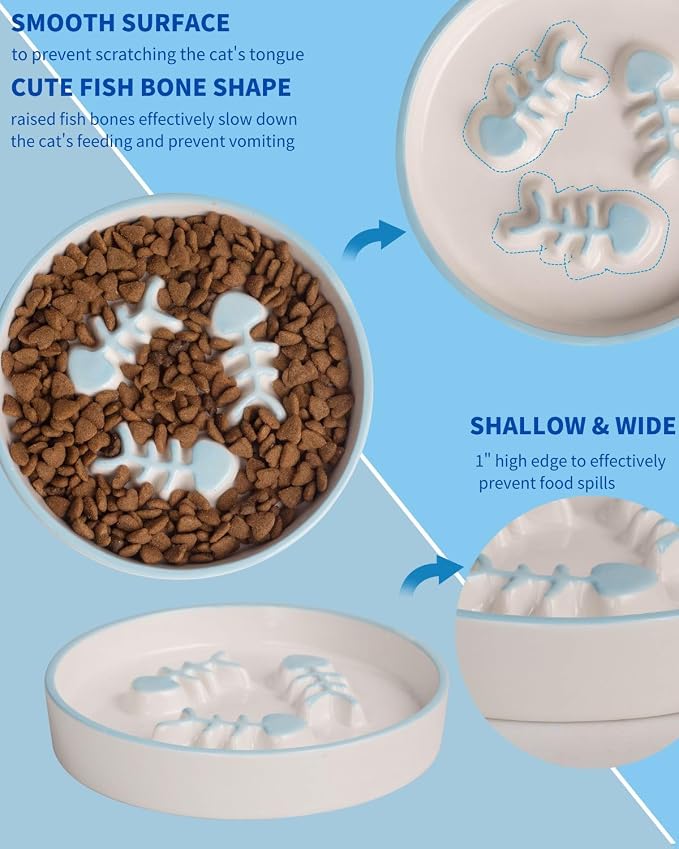 Ceramic Elevated Slow Feeder Cat Bowl, Anti Vomit, Removable Dish, Black | Removable Ceramic Bowl Slow Feeder Anti Vomit Whisker-Friendly Wet & Dry Food