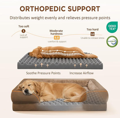 Comfort Expression Orthopedic Dog Beds for Large Sized Dog with Bolster | Waterproof Dog Couch Bed with Washable Cover & Non-Slip Bottom, Supportive Egg Crate Foam Large Pet Bed, 35x22 Inch