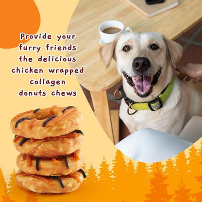 Jungle Calling Dog Treats, Long Lasting Collagen Chews for Dogs, Chicken Wrapped Collagen Donuts, High Protein Rawhide Alternative Chewy Snacks for Medium and Large Dogs (4 Counts)