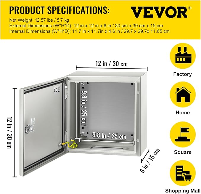 VEVOR NEMA Steel Enclosure, IP66 Waterproof & Dustproof, Outdoor/Indoor
