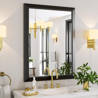 Amorho Black Bathroom Mirror, 40x30 Inch Thick Metal Framed Wall Mirrors