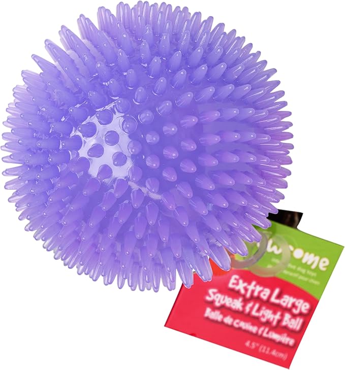 Gnawsome 4.5” Spiky Squeak & Light Ball Dog Toy - Extra Large, Cleans teeth and Promotes Dental and Gum Health for Your Pet, Colors will vary, All Breed Sizes