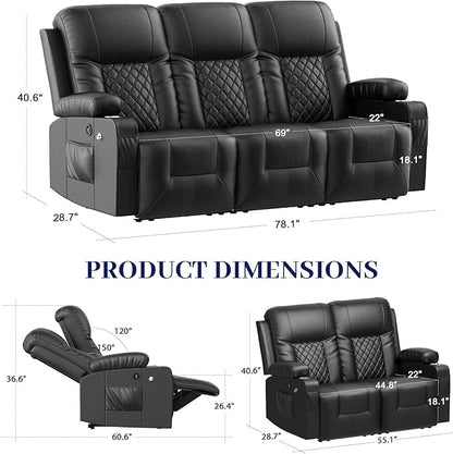 FURNIMAT Oversized Recliner Sofa Set with 3+2+1 Pieces in Living Room, 3 Seats Dual Reclining Sofa Couch with USB Ports, 1 Recliner Chair with Vibration Massage and Heat Single Sofa Seat, Bedroom, RV