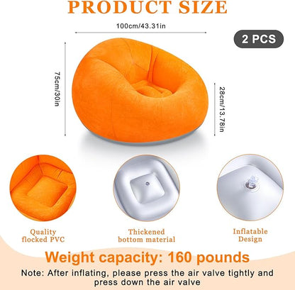 Realspring 2 Pcs Inflatable Bean Bag Chairs with Electric Air Pump Outdoor Blow up Chair Inflatable Lazy Sofa Folding Portable Loungers Couch for Living Room Bedroom(Orange)