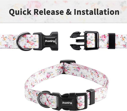 Ihoming Dog Collar and Leash Set for Daily Outdoor Walking Running Training, Floral Sky Design for Large Boys Girls Dogs Cats Pets, L-Up to 80LBS
