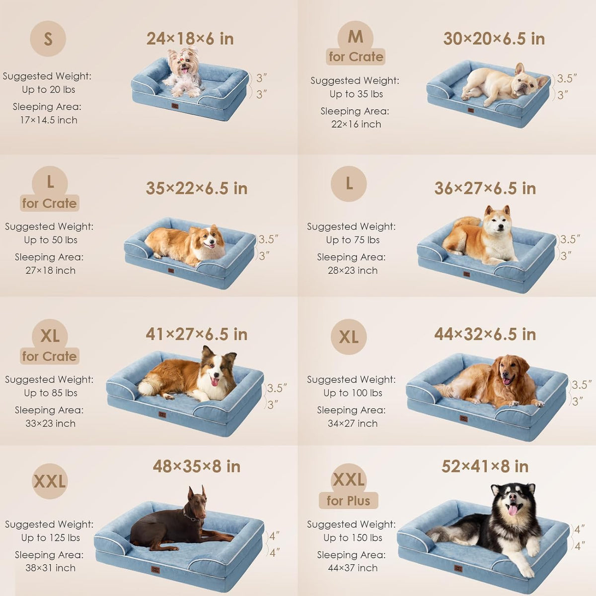 EHEYCIGA Orthopedic Dog Beds for Extra Large Dogs, Waterproof Memory Foam XL Dog Bed with Sides, Non-Slip Bottom and Egg-Crate Foam Big Pet Bed with Washable Removable Cover, Washed Blue