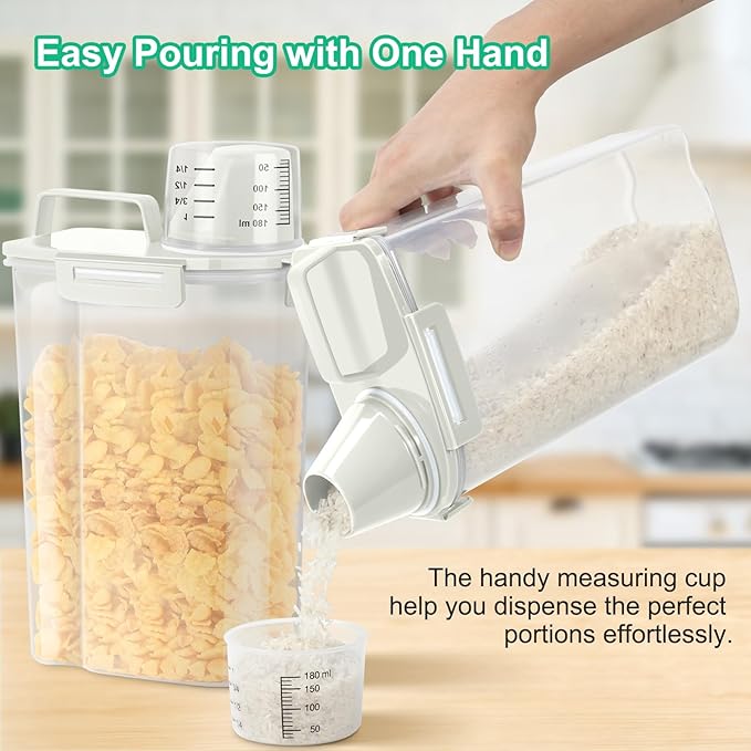 TBMax Rice Storage Container 3 to 5 Lbs - Small Pet Dog Cat Food Container Dispenser with Easy Pouring Spout & Cup, Portable Cereal Container for Small Spaces, Travel, or Daily Use -Beige