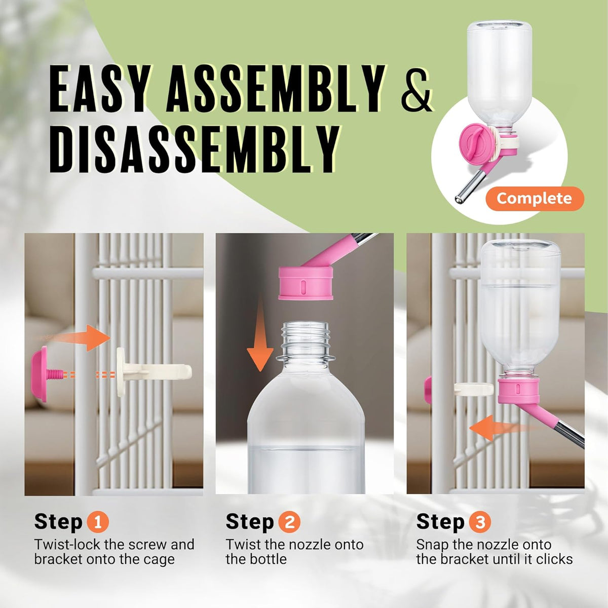 Choco Nose Patented No-Drip Water Bottle/Feeder for Guinea Pigs/Hamsters/Bunnies/Ferrets/Other Small Pets, Critters and Animals -for Cages, Crates or Wall Mount. 10.2 oz. Nozzle 10mm, Pink (C128)