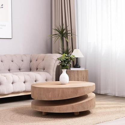 31.3" Modern Round Wood Coffee Table,Natural Finish Accent Table for Living Room