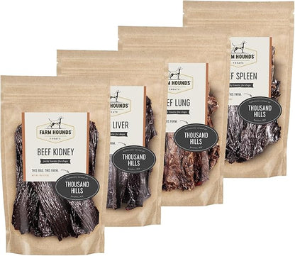 Farm Hounds - Beef Organs Bundle - Premium Beef Organs for Dogs - Made from 100% Humanely Raised Cattle - Great for Training & Treats - No Added Fillers - Made in USA - 4 Pack