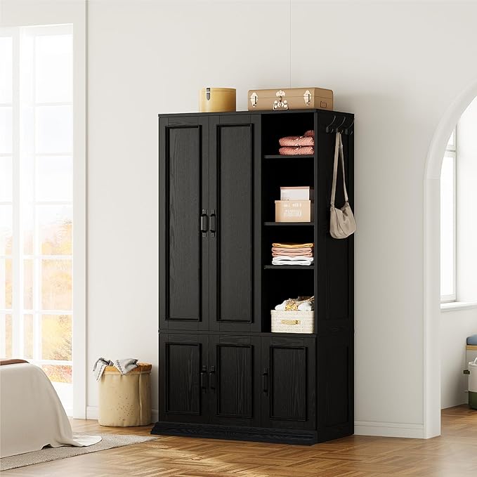 LIKIMIO Armoire Wardrobe Closet 70" H, 5 Doors Bedroom Wooden Wardrobe