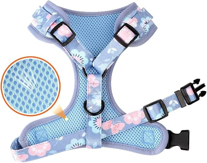 Beirui Cute Dog Collars,Harnesses,Leashes Set, Floral Pattern, Purple,M | Girl Dog Harness Set with Flower, Adjustable and Soft Mesh Lining, For Medium Dogs Daily Walks