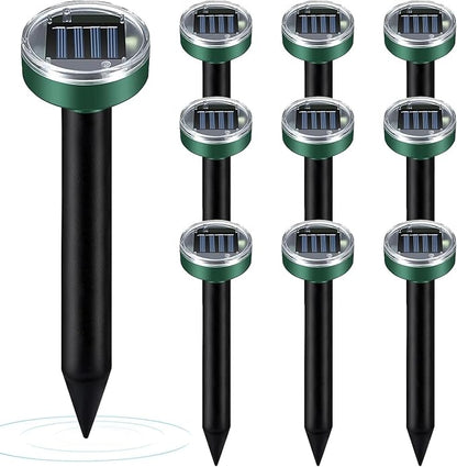 Mole Repellent 10 Pack, Animal Repeller Solar Powered Snake Ultrasonic Gopher Deterrent, Outdoor Waterproof Vole Vibration Stakes,Sonic Spike for Rodent Groundhog Snake Chipmunk
