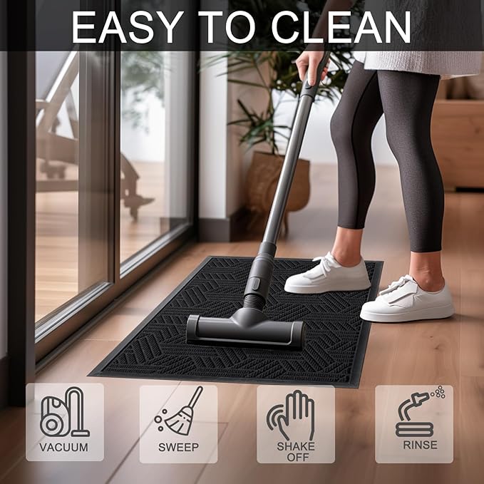 XADP Front Door Mat 29.5"x17" Indoors Outdoors Welcome Mats, Waterproof Non-Slip Rubber Backing Heavy Duty Doormat Outside Entrance, Low Profile Entryway Rugs Floor Mat for Patio, Pattern B Black