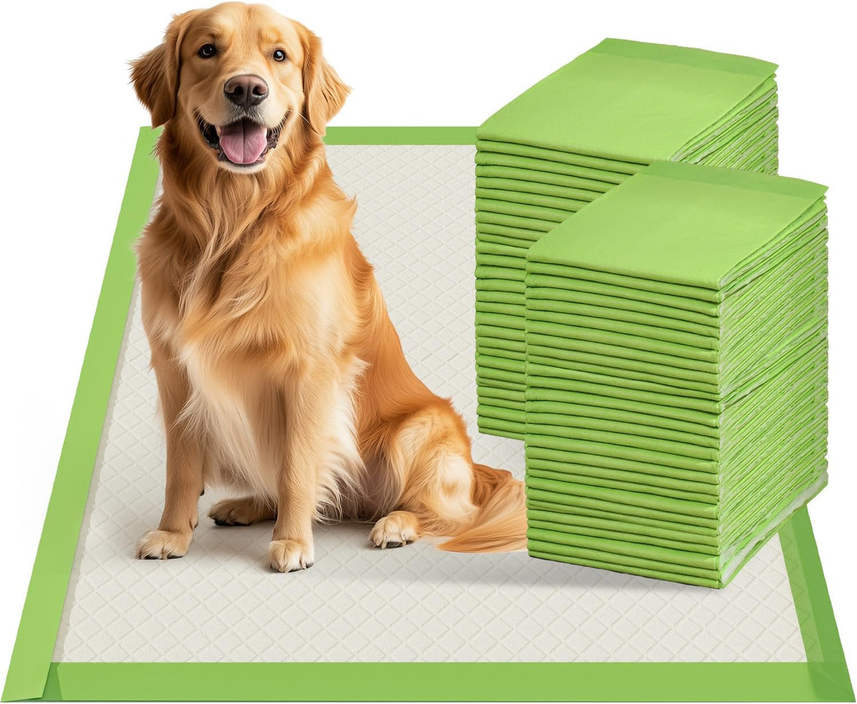 Gardner Pet Dog Pee Pads Extra Large 28"x34", XL Thicker ECO Green Disposable Puppy Training Pads Super Absorbent Full Edge-Wrapping Pad for Dogs, Puppies, Cats, Rabbits (50 Count)