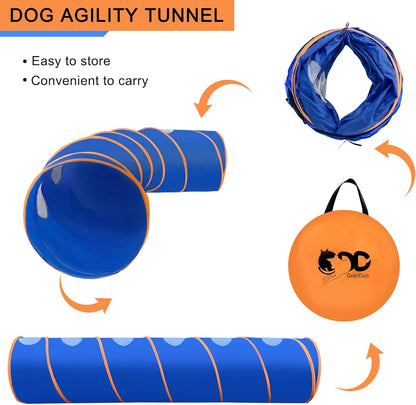 Dog Agility Tunnel with Ventilated mesh, Dog Agility Equipment, Dog Agility Training with Carry Bag (Blue+Orange)