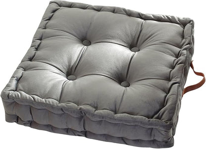 vctops Square Solid Color Velvet Seat Cushion with Handle Tufted Thicken Chair Pad Tatami Floor Pillow Cushion 16.5"x16.5"x4" Grey