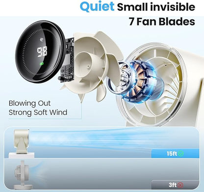 WSKEN Desk Fan with Battery Operated, Quiet Digital Display Portable Fan