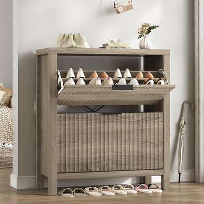 Shoe Cabinet Storage for Entryway, Fluted Shoe Cabinet