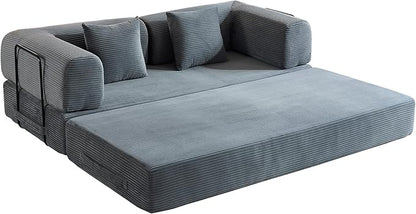 Comfy Convertible Folding Mattress Couch, Floor Sofa Bed with Fixed-Shape Frame, Corduroy Floor Sofa with Armrest, Floor Sofa Lounge Couch for Living Room Bedroom Lounge Studio,Grey