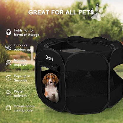 Foldable Portable Dog Playpen for Medium Dogs Indoor Outdoor, Big Dog Pet Playpen Tent Kennel Crate with Cover Enclosed for the House Puppies Bunny Exercise Travel Camping (Black, Large Size)