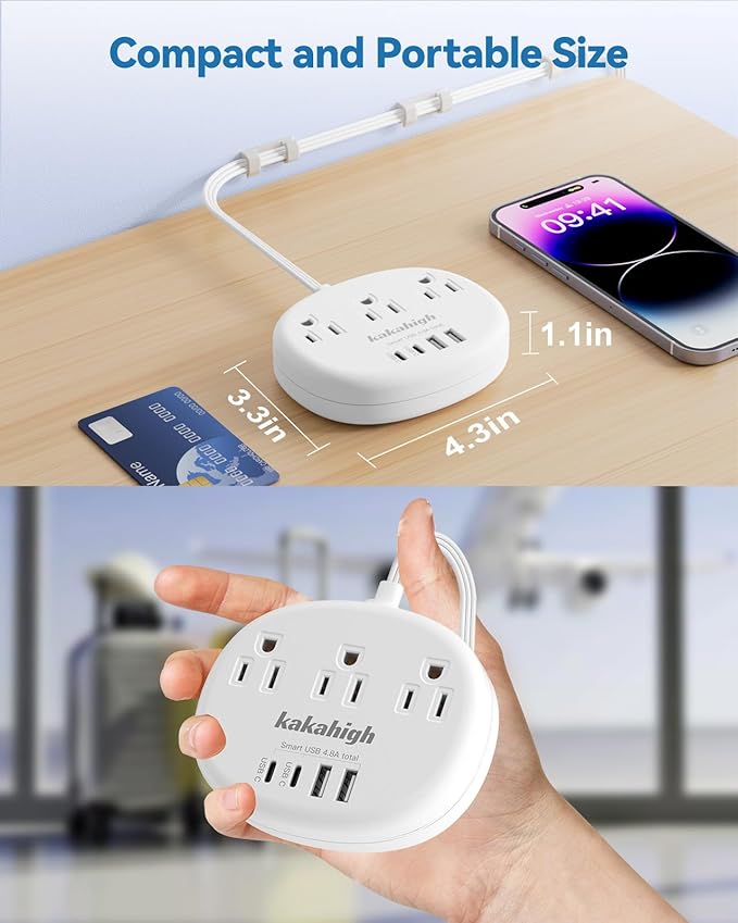 Flat Extension Cord with Outlet Cover & Cable Clips- 10 FT, 1625W Child Proof