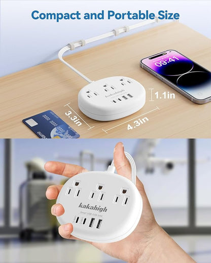 Flat Extension Cord with Outlet Cover & Cable Clips- 10 FT, 1625W Child Proof