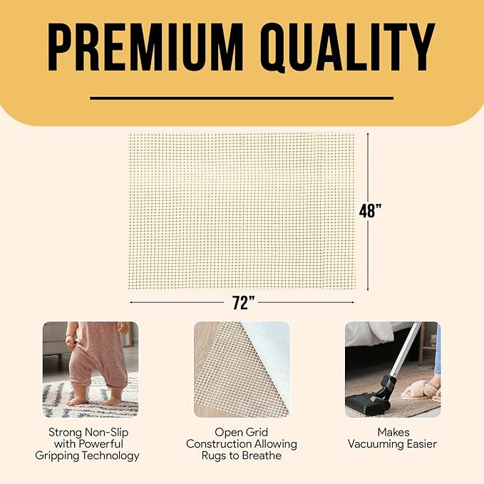 Non Slip Area Rug Gripper 4x6 Feet, Rug Gripper for Hardwood Floors, Laminate, Vinyl, Stone & Tile, Anti Slip Area Rug Pad for Under Rugs