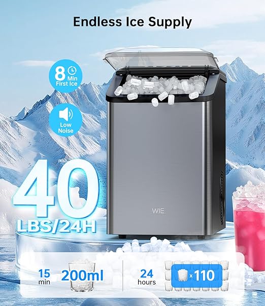 Ice Maker Nugget Countertop 40LBS Pebble Ice Machine, Quick Ice Making