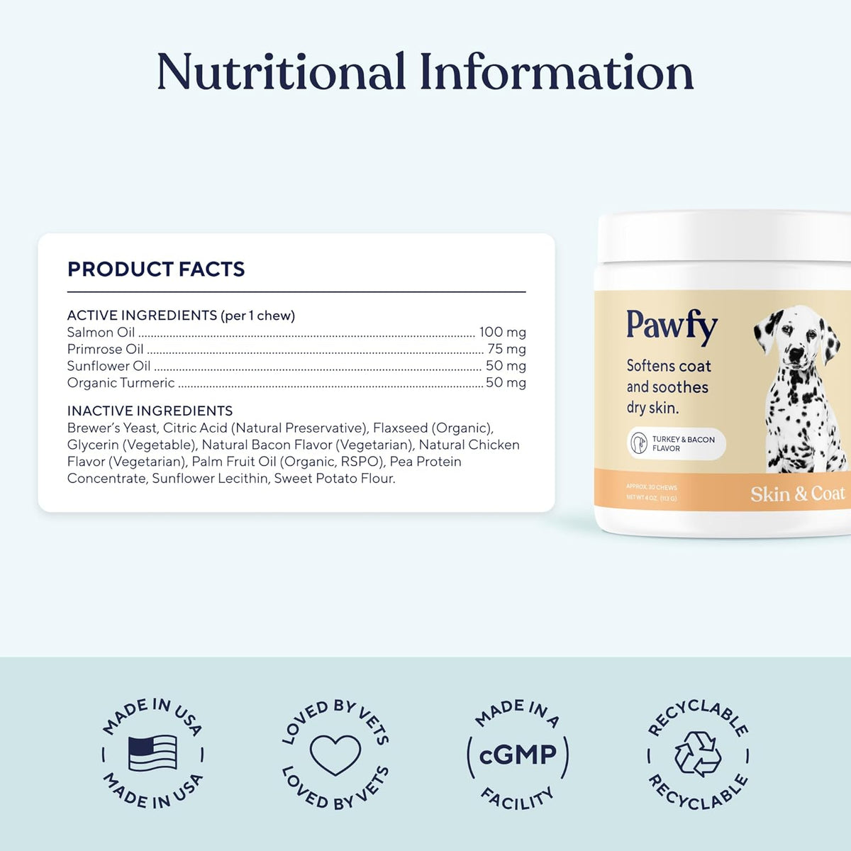Pawfy Skin & Coat with Salmon Oil - Dog Allergy Relief Chews | Advanced Licking Paws Comfort | Dog Itching Skin Relief & Seasonal Allergies Support - Immune Support & Coat Defense | 30 Chews (Bacon)