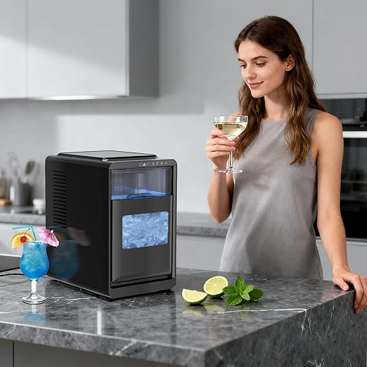 Kismile Crescent-Shaped Ice Maker Countertop, Self-Cleaning Portable Ice Machine