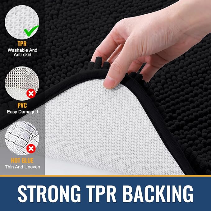 Arotive Bathroom Rugs 36x24, Extra Soft Absorbent Shaggy Chenille Bath Rugs, Machine Washable Rubber Backing Non-Slip Bath Mats for Bathroom Floor Tub and Shower, Home Decor Accessories, Black