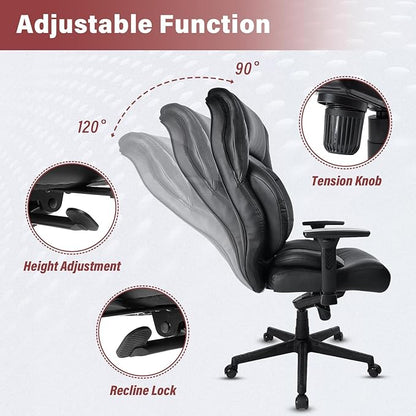 CLATINA Big & Tall Executive Managerial Chair, Heavy Duty Ergonomic Leather Office Desk Chair, High Back Computer Task Chair with 3D Adjustable Arms and Lumbar Support for Home Office, Black, 400LBS