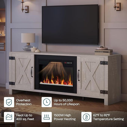 Bestier 63" Fireplace TV Stand for TVs Up to 70", Farmhouse Barn Door
