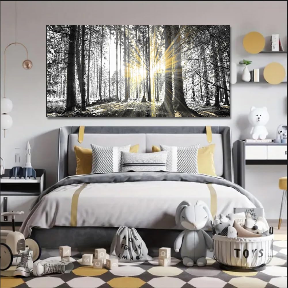 Yxbhhym-Bedroom Wall Art Decor for Living Room Large Canvas Prints Art Black and White Forest Wall Art Trees Picture Landscape Artwork for Wall Nature Scenery Poster Painting Office Decorations