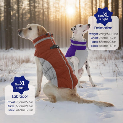 FUAMEY Dog Coat for Large Dogs,Waterproof Dog Winter Jacket with Harness Built in Puppy Cold Weather Coats Reflective Pet Vest with Zipper Warm Fleece Dogs Snowsuit Windproof Brown XXXL