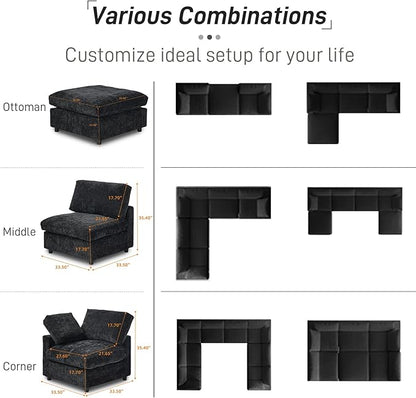 WJShome Cloud Sectional Couches for Living Room,100.5" Convertible Love Seat, 3 Seater Modular Sectional Sofa,Deep Seater Furniture Sets,Black