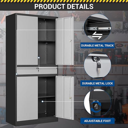 71" Metal Cabinet-Black&Gray Heavy Duty Storage File Cabinet Steel Tool Cabinets