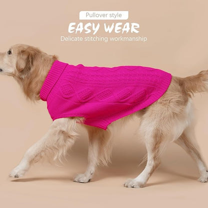BINGPET Thermal Knitted Dog Sweater for Small Medium Large Dogs,Winter Dog Cat Coat Warm Sweartershirts Outfits,Classic Cable Knit Turtleneck Pullover Dog Jumper Coat Warm Sweartershirts