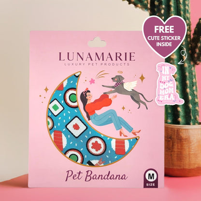 LunaMarie - Luxury Pet Birthday Bandanas -Premium & Silky Poly Fabric | 100% Handmade | Custom Shape Dual Layered (Sushi, Large)