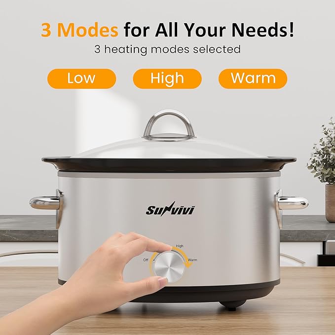 Sunvivi Small Slow Cooker 4QT, Mini Food Warmer