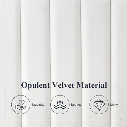 Allewie Queen Bed Frame, Velvet Upholstered Platform Bed with Adjustable Vertical Channel Tufted Headboard, Mattress Foundation with Strong Wooden Slats, Box Spring Optional, Easy Assembly, Off-White