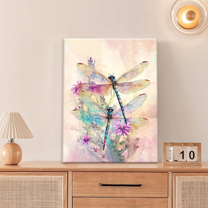 Dragonfly Bathroom Pictures Wall Art, Floral Bathroom Wall Decor, Framed Painting Canvas Artwork for Bedroom Living Room Decorations 20"L x 16"W