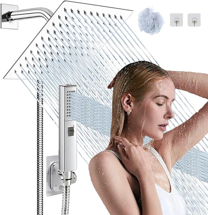 8"High Pressure Square Rain Shower Head and 2-in-1 Hand Shower.Equipped