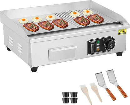 VEVOR Commercial Electric Griddle, 1600W Countertop Half-Flat Top Grill