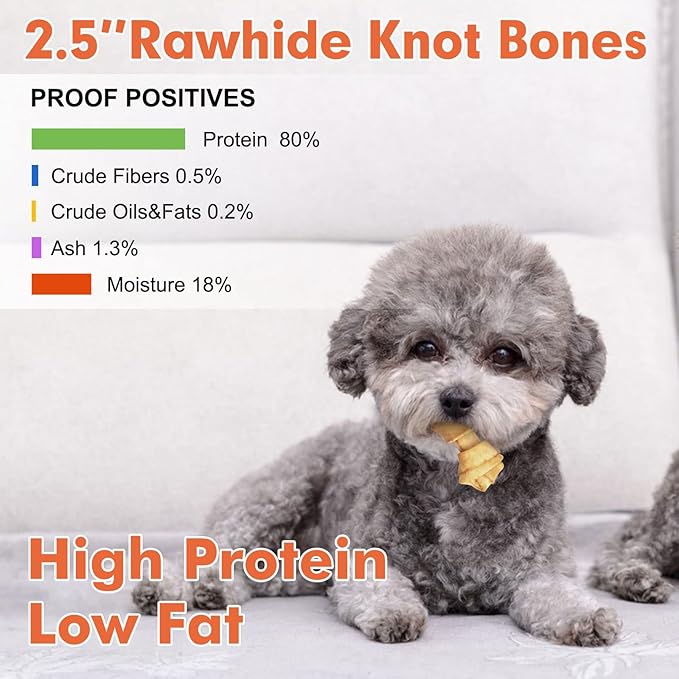 MON2SUN Dog Rawhide Knot Bones Small Rawhide Bones Mini Chews Chicken Flavour 2.5 Inch 60 Count for Puppy and Small Dogs