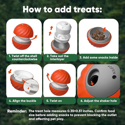 1Pc Zoomie 2.0 Buddy Durable Treat Dispensing Dog Toys to Keep Them Busy,Interactive Dog Toys,Plush Covers,Dog Treat Ball,Motion Activated Moving Dog Toy for Small/Medium Dogs,USB Rechargeable,Orange