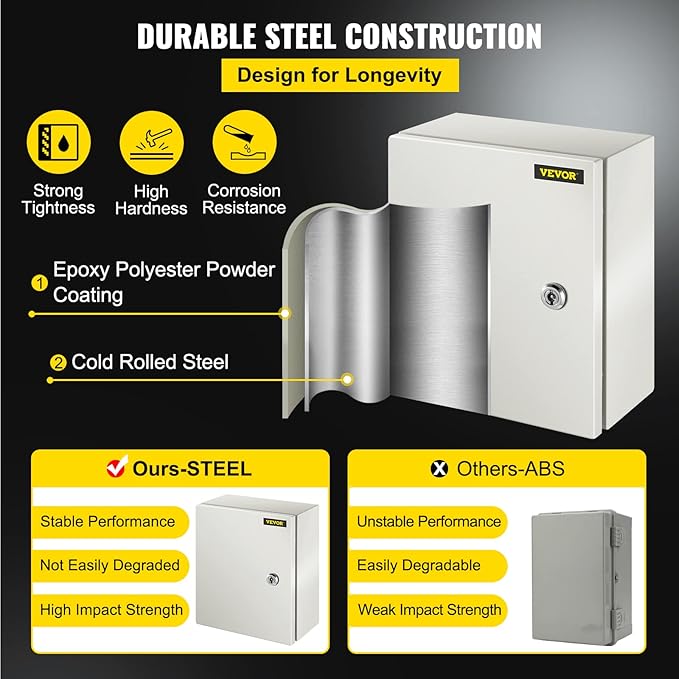 VEVOR NEMA Steel Enclosure, IP66 Waterproof & Dustproof, Outdoor/Indoor