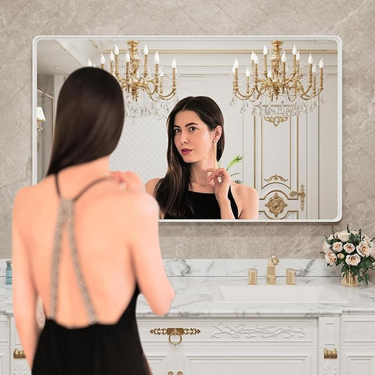 LOAAO 60x36 Inch White Metal Framed Bathroom Mirror